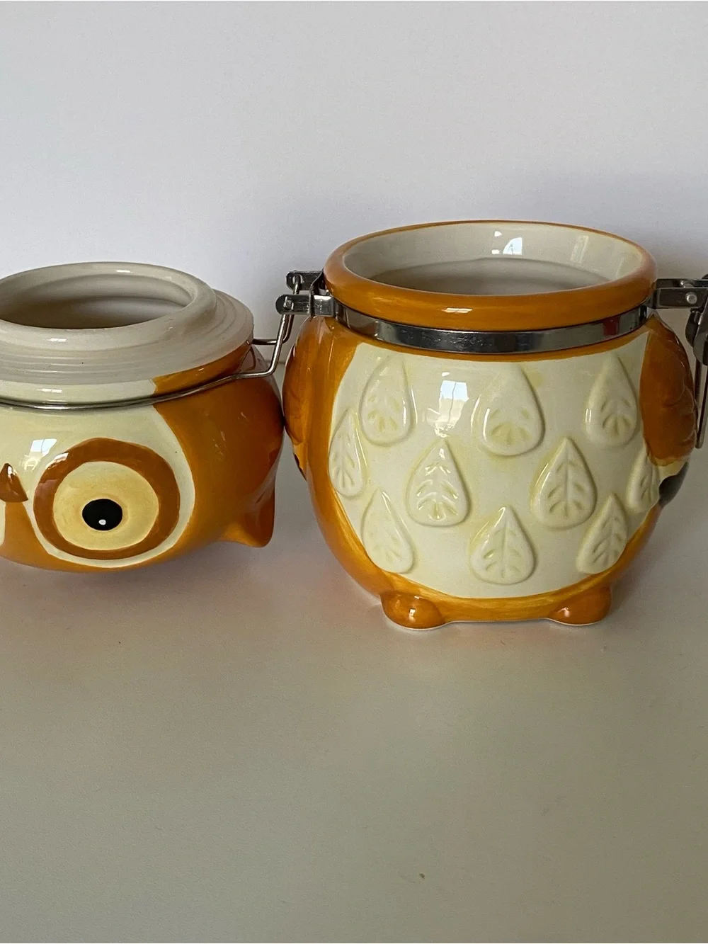 Owl Jar Canister Small Tea 6” X 4” Woodland Friends Ceramic Boston Traders Hinge